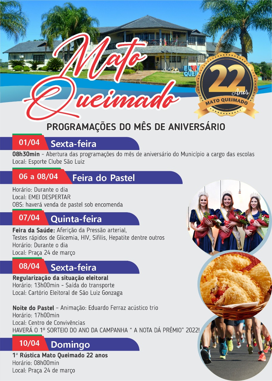 PROGRAMAÇÕES DO MÊS DE ANIVERSÁRIO DO MUNICÍPIO DE MATO QUEIMADO